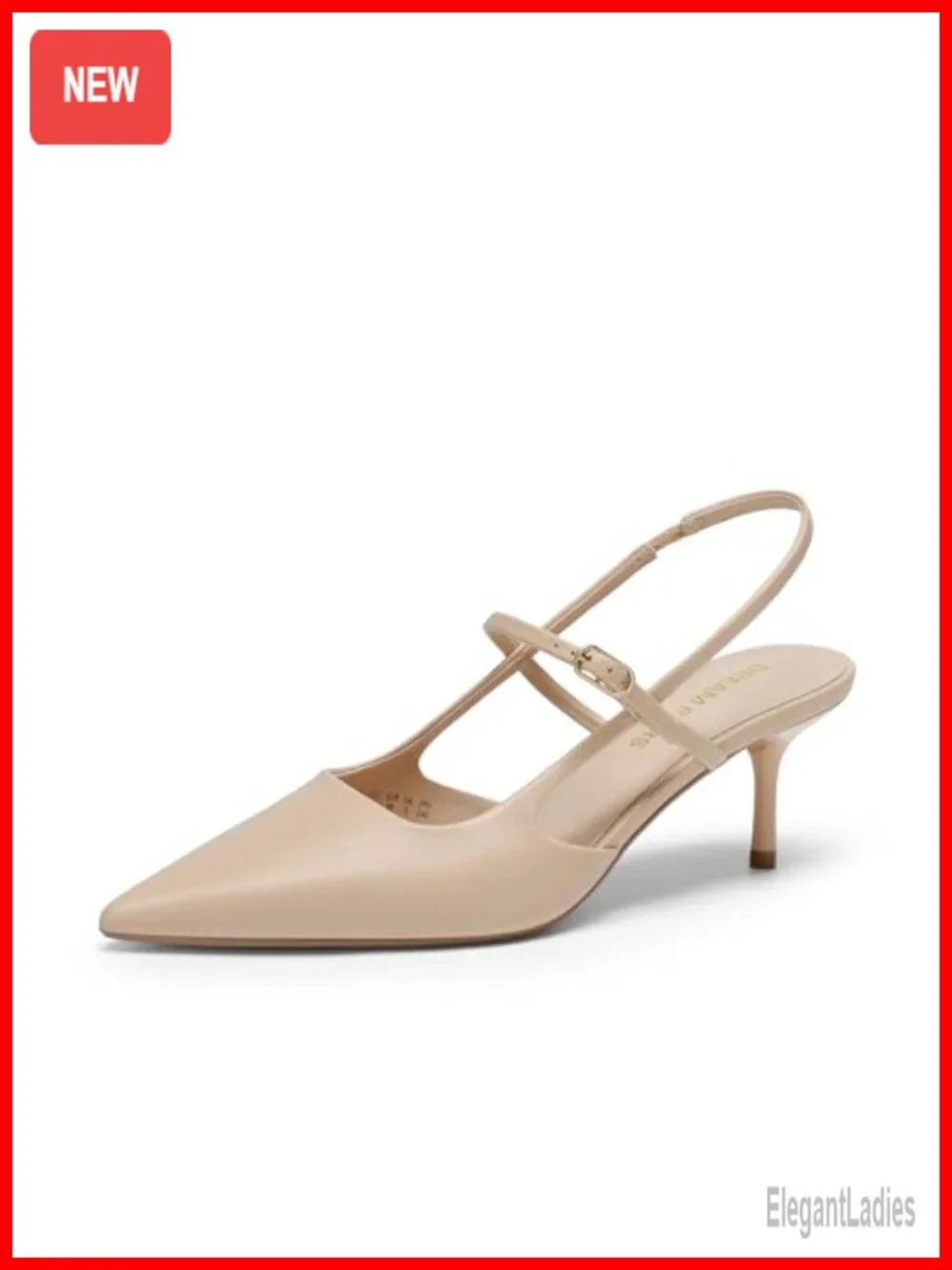 Kitten Heel Slingback Pointed Toe Pumps with Adjustable Strap Faux Leather